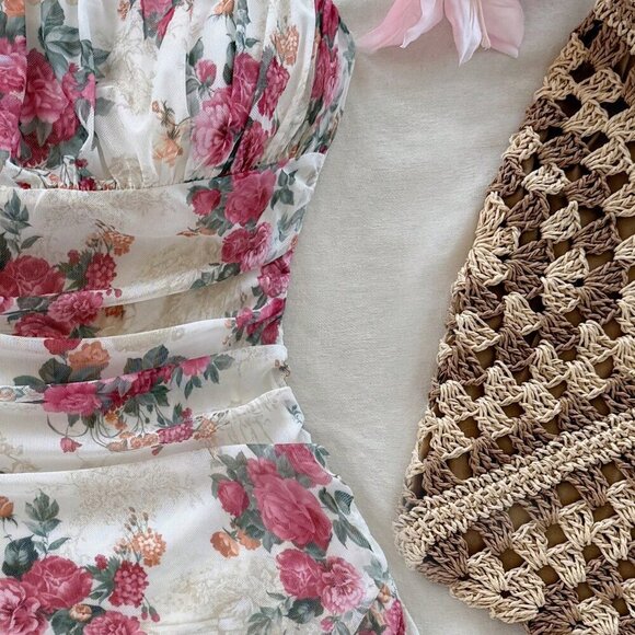 Apricot Boho Women's Floral Print Vacation  Flowy Slip Dress - Picture 3 of 6